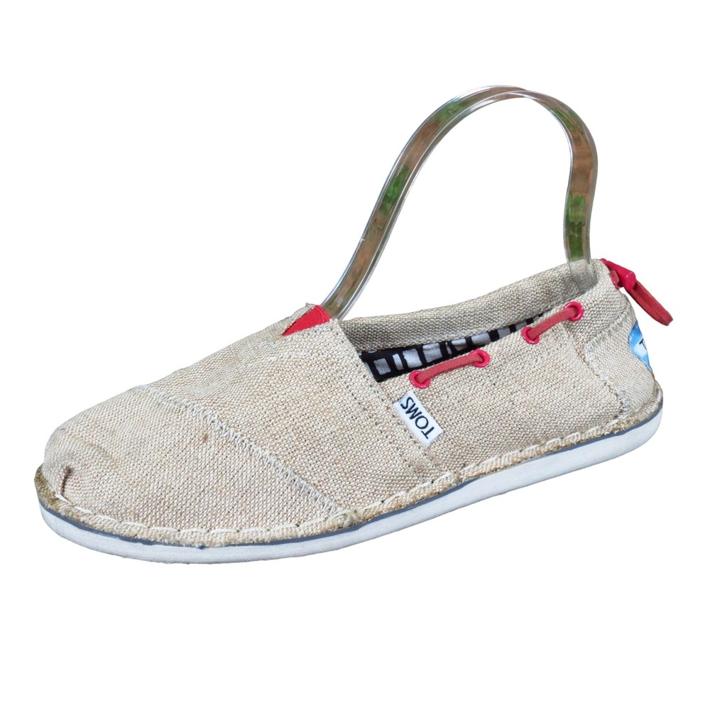 TOMS Bimini Women's Slip On Boat Shoes Size 6.5 Casual Summer Beige Burlap Red‎